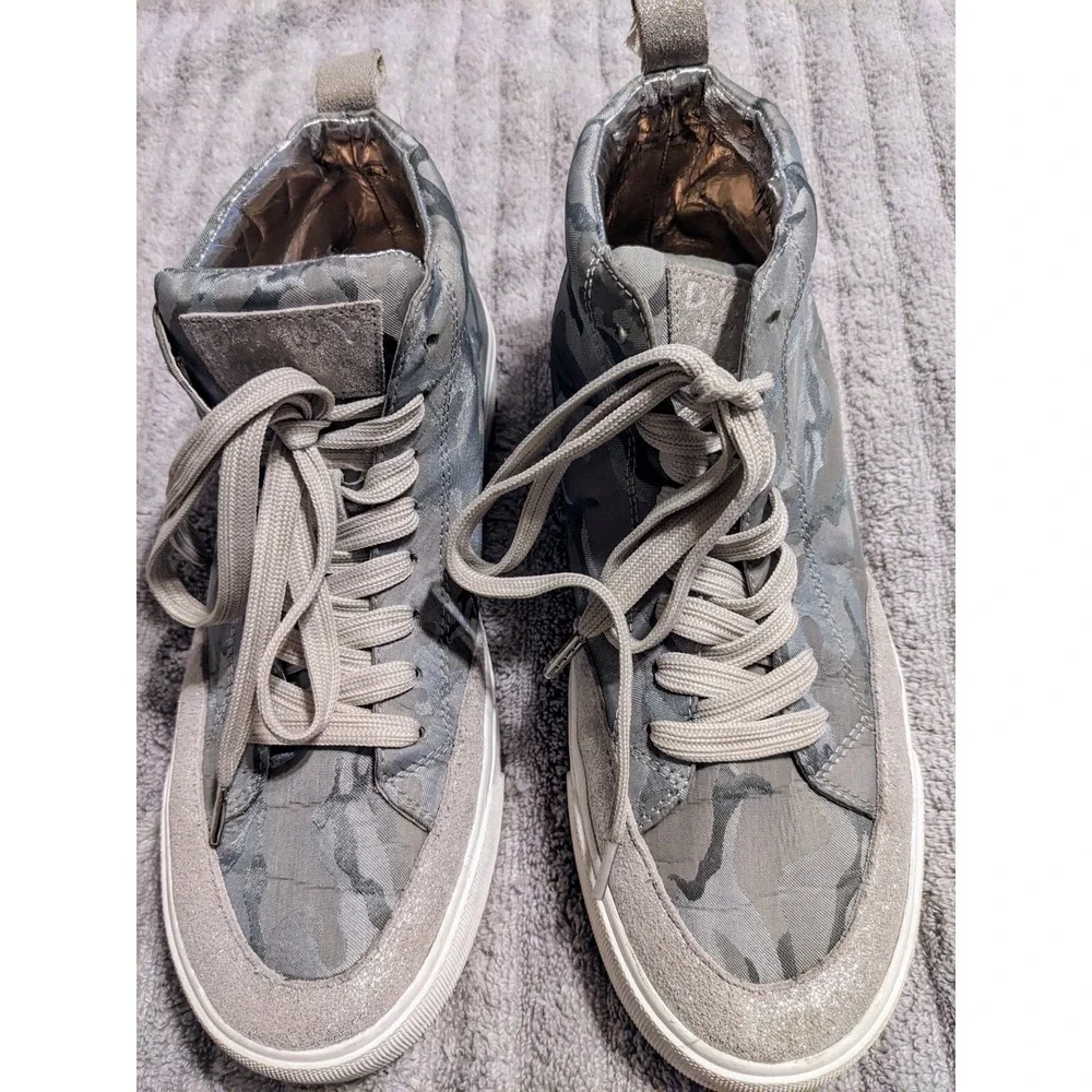 DKNY Womens Rivka Canvas Sporty High Top Sneakers Gray‎ Camo Silver Sz 9.5 M